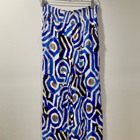 Maeve Saria Smocked Wide Leg Pants Blue Geometric Print Size S - Picture 2 of 5